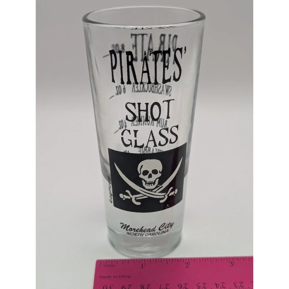 Pirate Shot Glass Tall 8oz Shooter Skull & Crossbones Morehead City North Caroli